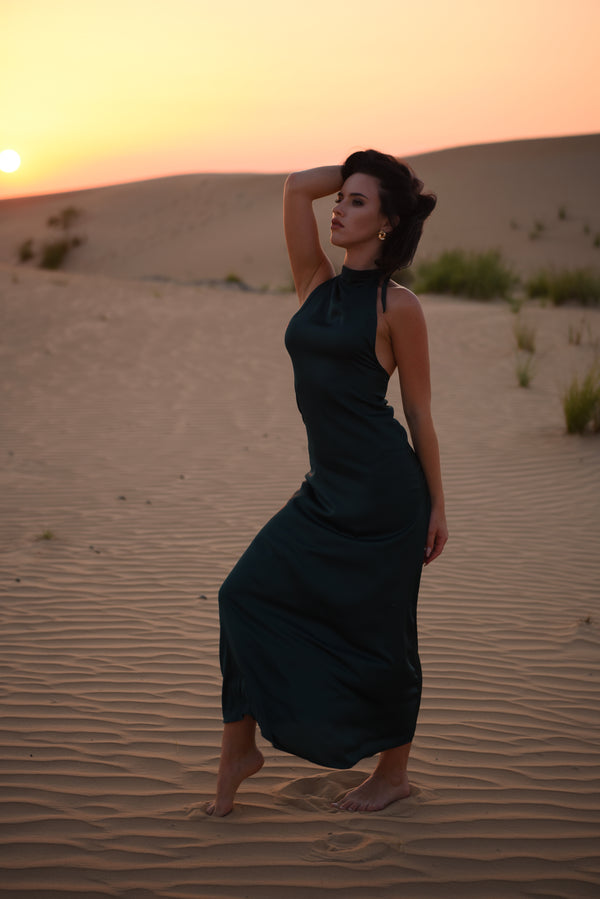 Emerald Dress Maxi with Open Back