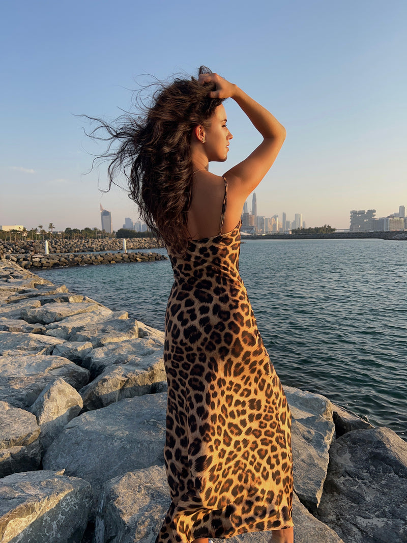 Leopard color Silk  Dress