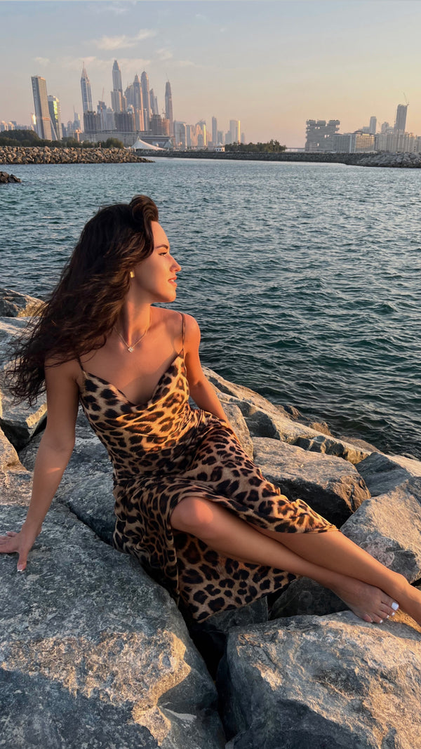Leopard color Silk  Dress